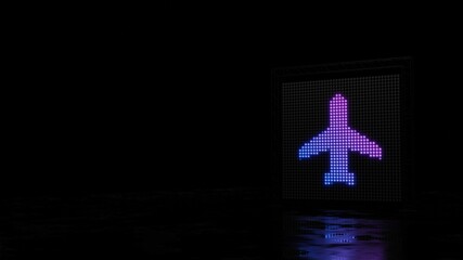 Canvas Print - 3d rendering of light shaped as symbol of plane on black background