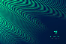 Abstract Dark Blue Mesh Gradient With Glowing Green Curve Lines Pattern Textured Background. Modern And Minimal Template With Copy Space. Vector Illustration