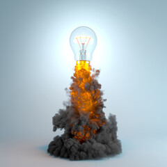 Wall Mural - light bulb flying with smoke and flames