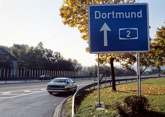 Wall Mural - Driveway of highway, autobahn, near Dortmind Germany. Traffic sign