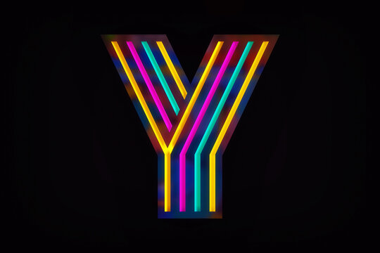 Modern display font with cool luminous lines. Typeface collection letter Y. High quality 3D rendering.