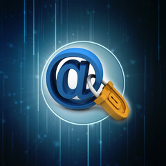 Poster - 3d rendering E-mail symbol with lock. Internet security concept