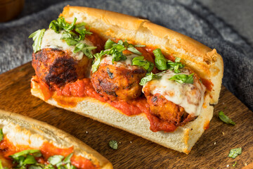 Canvas Print - Homemade Cheesy Meatball Sub Sandwich