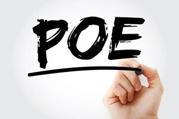 Aufkleber - poe - power over ethernet acronym with marker, technology concept background