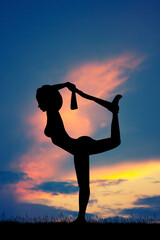 Wall Mural - illustration of girl doing yoga pose silhouette at sunset