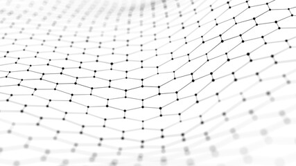 Fototapete - Big data visualization. Abstract background with interweaving of dots . 3D rendering.