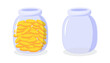 Jar with full of coins and empty. Creative financial concept of saving money, wealth, rich, and investment. Simple trendy cute cartoon object vector illustration. Flat style graphic design element.