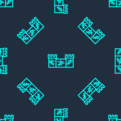 Poster - Green line Great wall of China icon isolated seamless pattern on blue background. Vector