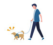 犬と一緒に散歩　男性　人物　フラットイラスト