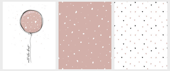 Wall Mural - all the best. hand draw dusty pink ballonn with best wishes. abstract seamless vector pattern with w