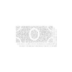 The money bundle symbol filled with black dots. Pointillism style. Vector illustration on white background