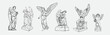 © Andrey - Set off Crying praying Angels sculptures with wings. Coloring page of the statues of an angel. Silhouettes of angel statues. Isolated. Vector illustration