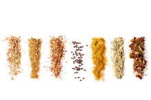 View From Top Of  Different Spices Isolated On White Background .