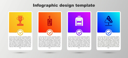 Sticker - Set Award cup, Identification badge, Christmas sweater and Road sign avalanches. Business infographic template. Vector