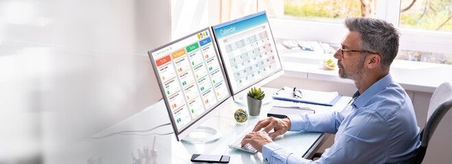 Poster - Gantt Tasks Schedule Chart On Computer