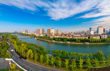 Wall Mural - Urban environment at the intersection of Jinhua River，Yangjiang River and Wuyi River, Jinhua City, Zhejiang Province, China