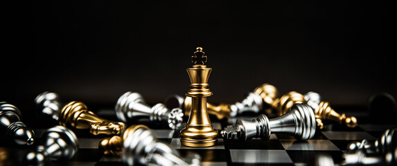 close up king chess standing winner to fighting challenge battle on chess board concepts of leadersh