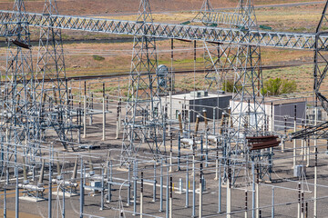 A transmission substation at the Lower Monument Dam on the Snake River, Washington, USA