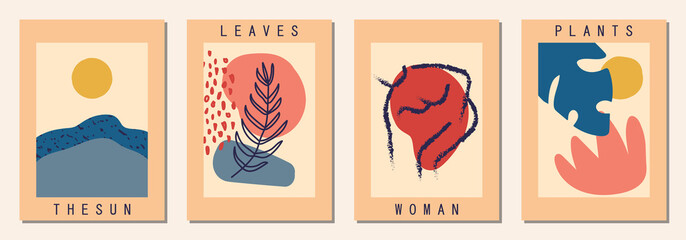 Set of vertical abstract backgrounds or card templates in modern colors, in popular art style