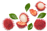 rambutan isolated on white background. exotic fruit. clipping path. top view