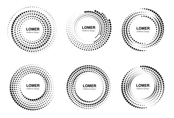 Poster - Halftone circles with dots. Set of circular dotted frames, logo design elements.