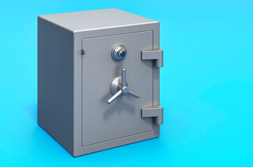 Poster - Combination Safe Box on blue backdrop, 3D rendering