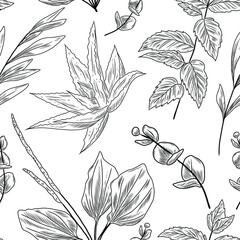 Wall Mural - Floral seamless pattern with hand drawn elements