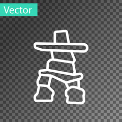 Sticker - White line Inukshuk icon isolated on transparent background. Vector