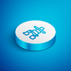 Sticker - Isometric line Inukshuk icon isolated on blue background. White circle button. Vector