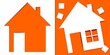 aus Papier ausgeschnittenes Haus auf orangenem Hintergrund