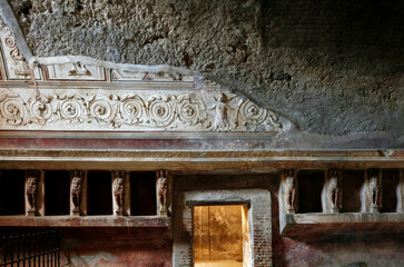 Wall Mural - Pompeii, Italy, the Forum Baths, a very important archaeological site, detail of the interior relief