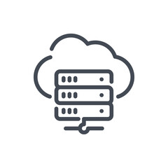 Poster - Cloud network storage and server line icon. Online database and hosting hardware vector outline sign.