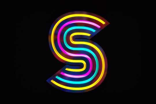 Neon style isolated letter S. Nice template for headline poster titles and website banners or headers. High definition 3D rendering.