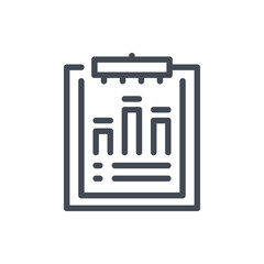  - Clipboard with statistis and analytics line icon. Progress report and performance result vector outline sign.