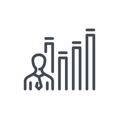  - Business person with statistics chart line icon. Personal rating and user performance vector outline sign.