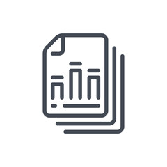  - Statistical report documents line icon. Stack of paper files with analytics chart vector outline sign.