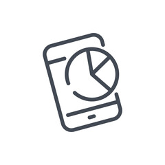  - Smartphone with pie chart line icon. Mobile report and online statistics chart vector outline sign.