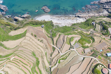 The scenery of the seaside town from the aerial photograph