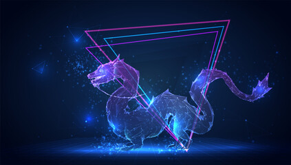 Wall Mural - vector 3d dragon snake on a blue background in virtual space