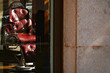 Closeup shot of a worn classy vintage barbers chair in the morning sunlight