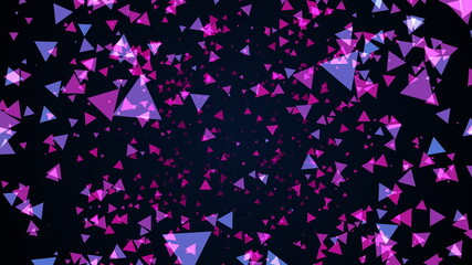 Poster - 3D rendering background of numerous triangular particles on a black. Computer generated abstract web space