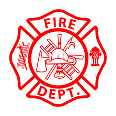 fireman emblem sign on white background. fire department symbol. firefighter’s maltese cross. flat style.