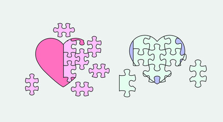 Poster - Heart-shaped puzzle. Conceptual vector illustration of the problems of love and partnership.