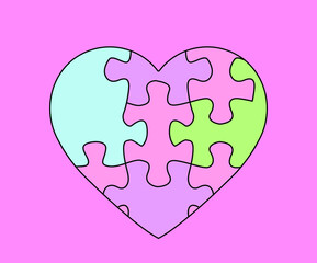 Poster - Heart-shaped puzzle. Conceptual vector illustration of the problems of love and partnership.