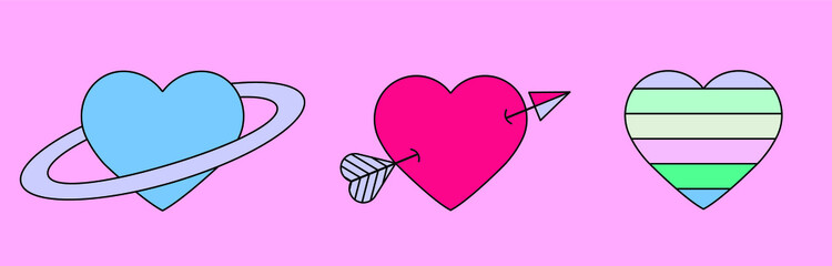 Aufkleber - Set of heart emblems. Designs for stickers,  patches and flash tattoos.