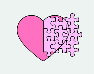 Poster - Heart-shaped puzzle. Conceptual vector illustration of the problems of love and partnership.