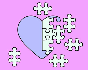 Poster - Heart-shaped puzzle. Conceptual vector illustration of the problems of love and partnership.