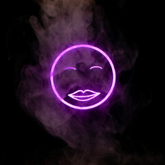 Stylized face expressing emotion glows through the stream of smoke in the dark