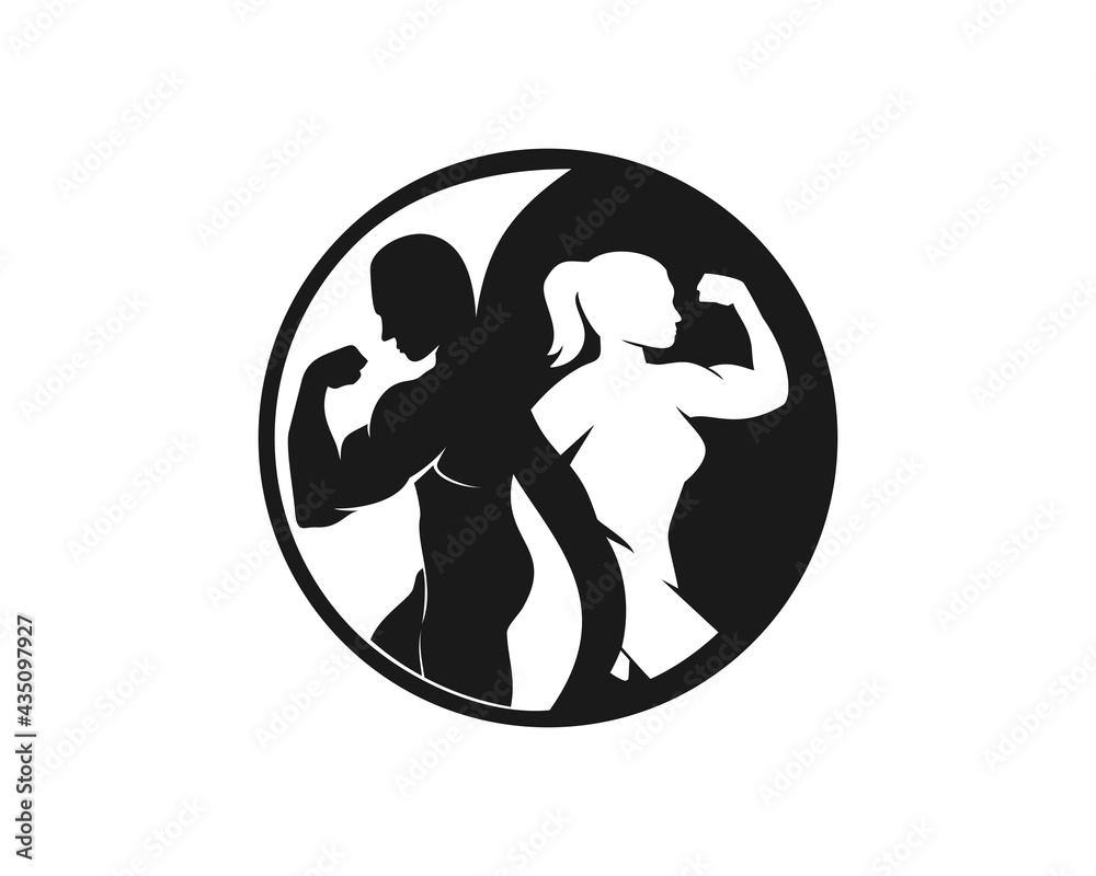 fitness balance man and girl logo Stock Vector | Adobe Stock, image size:1000x800