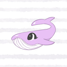 Pink Whale. Vector Illustration In Cartoon Style. Can Be Used As Stickers, Decals, To Decorate Children's Rooms